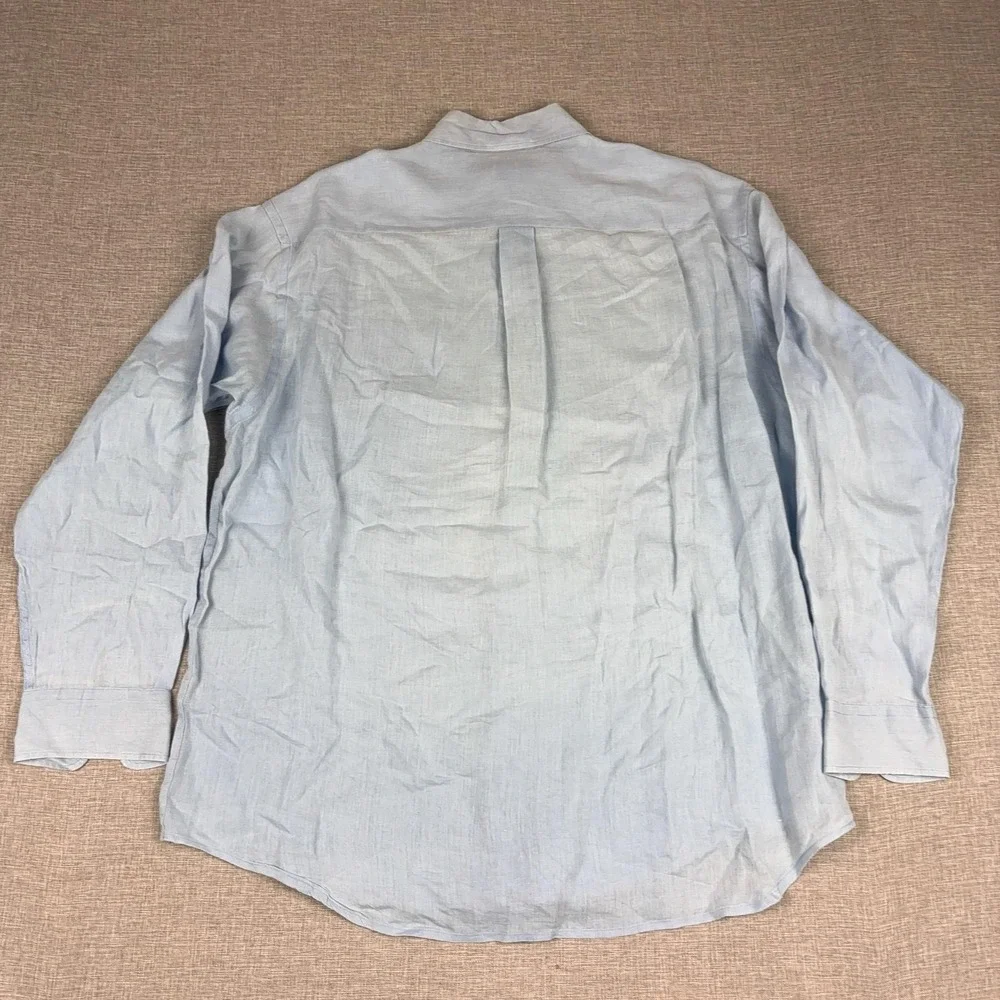 Banana Republic Shirt Mens Large Blue Long Sleeve Linen Button Up Relaxed Fit